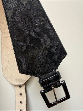 LP Linea Pelle LP Black Wide Waist Lace Overlay Belt Size M